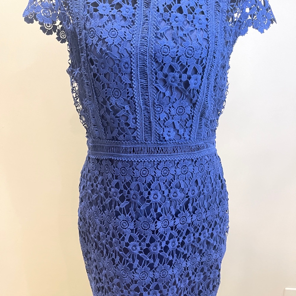 Lu Bella blue lace midi cocktail dress . Size medium.